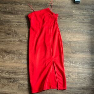 Women's Spaghetti Straps Split Hem Sleeveless Zipper Bodycon Midi Dress Size M
